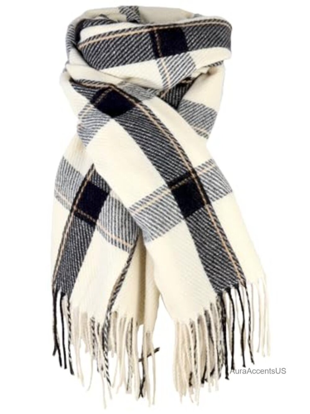 Plaid Cashmere Feel Oversized Shawl Wrap Scarf for Women - Fall Winter Blanket